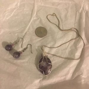 Purple stoned matching necklace and earrings